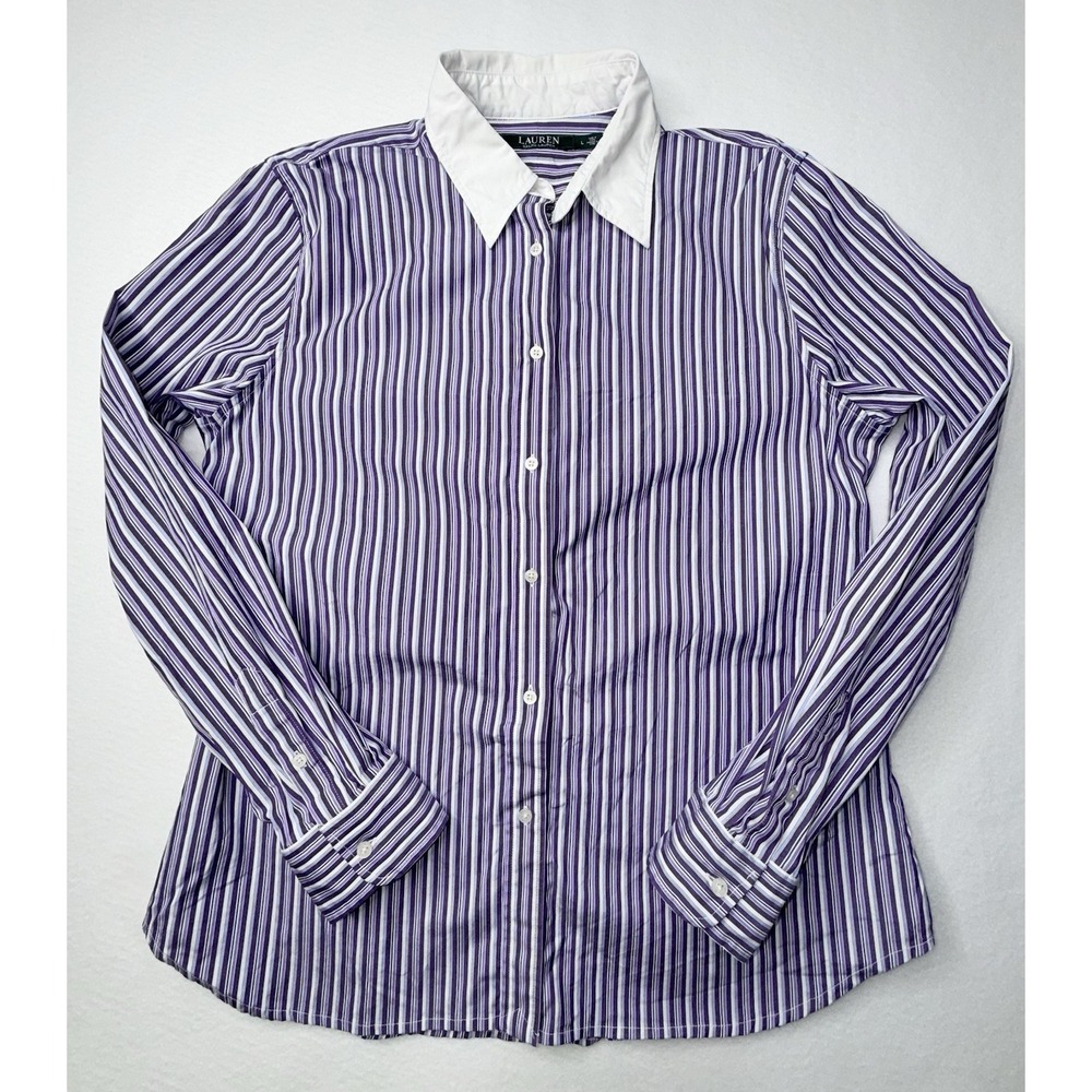 Lauren Ralph Lauren Womens Sz L Purple White Striped Preppy Corporate Chic Work
